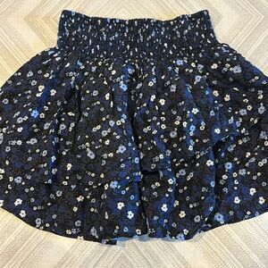 Ever After Girls Black with Floral Print Elastic Waistband Ruffle Skirt